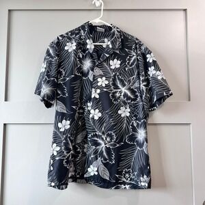 Royal Creations Hawaiian Shirt Men XL Black White Hibiscus Floral Aloha Tropical